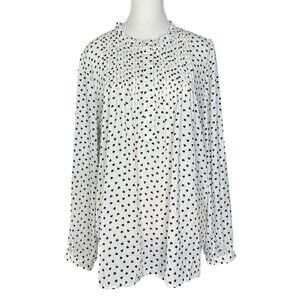 Adrianna Papell Women's White V-Neck Heart Print Tunic Career Blouse L/C44